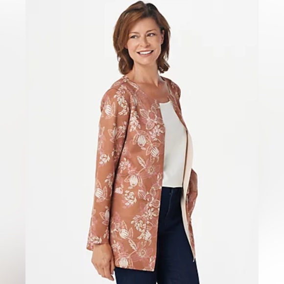 d&co. Naturals Open Front Autum Fall Print Jacket Large - Picture 1 of 9